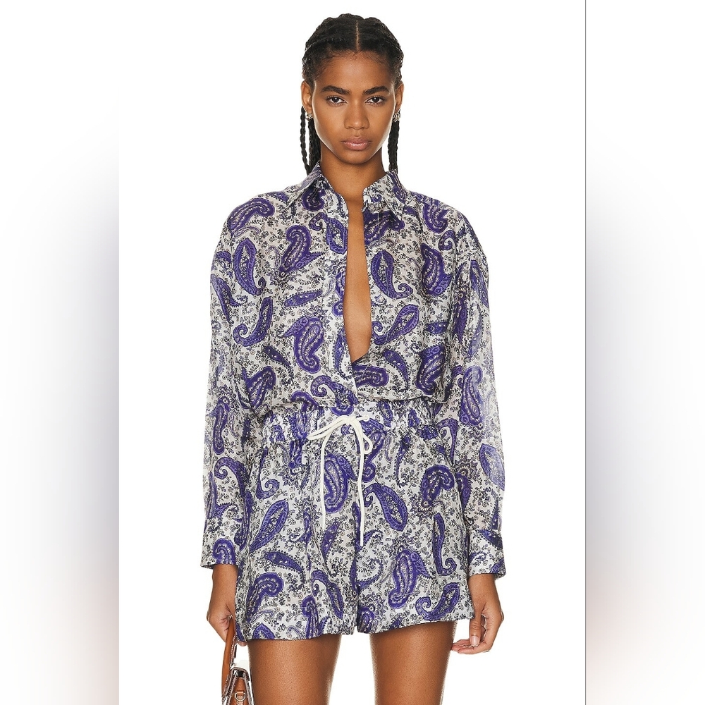 BB5. NWT ZIMMERMANN DEVI RELAXED SHORT SET IN INDIGO & CREAM PAISLEY SIZE 0/0P